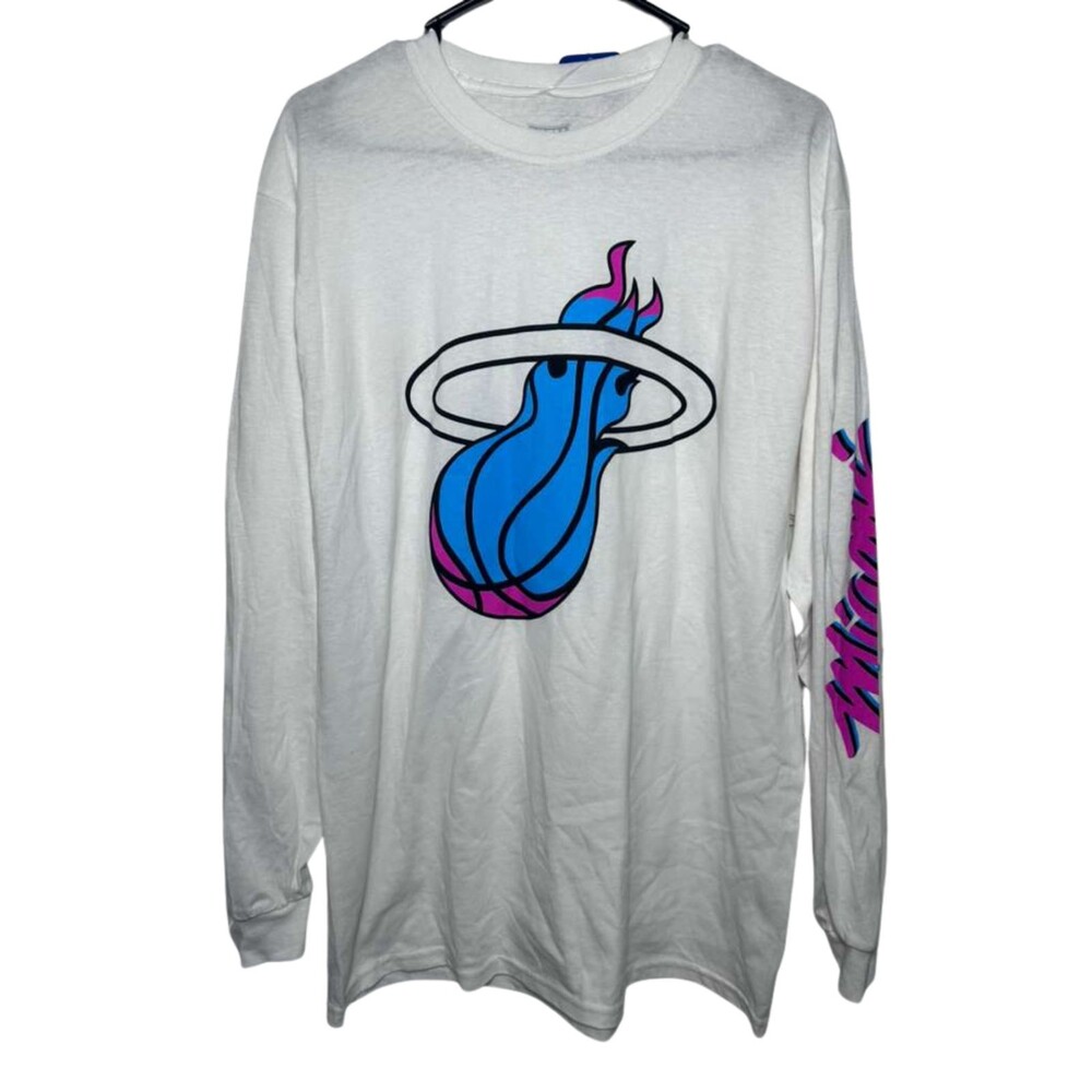 NBA Miami Heat Vice Shirt Men's Large White Long Sleeve Basketball New
